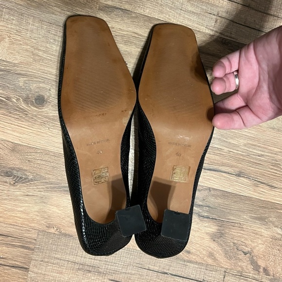 ASOS premium satin leather square toe court heels Made in Spain snake print - Picture 8 of 9